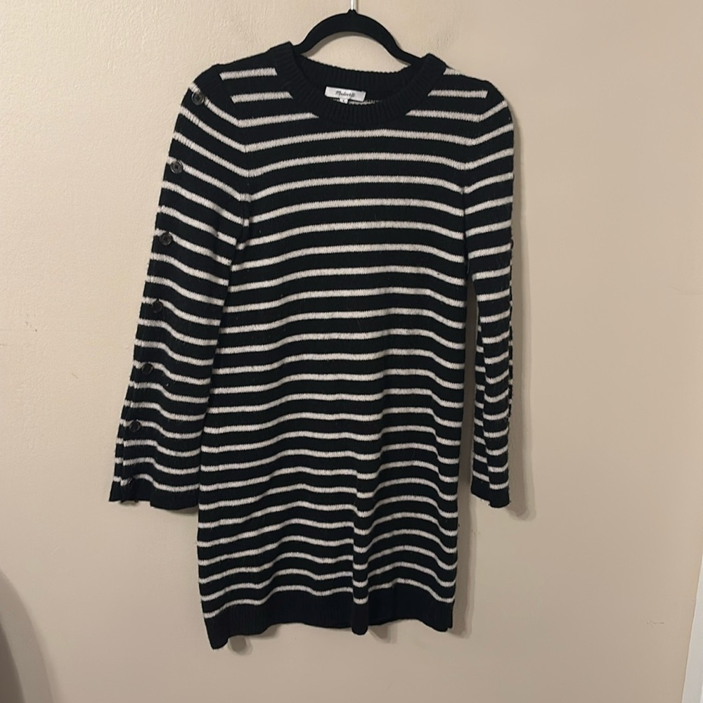 Madewell Button Sleeve Wool Blend Striped Sweater Dress